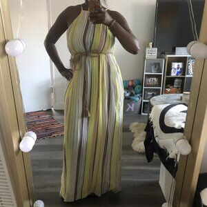 Nice summer/ spring accordion pleated dress w/ cute burlap belt